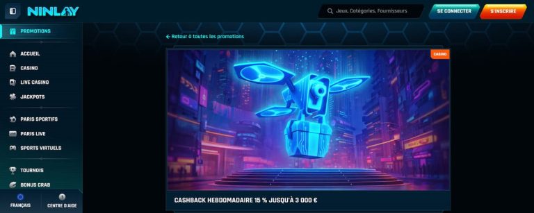 Ninlay Casino cashback hebdomadaire